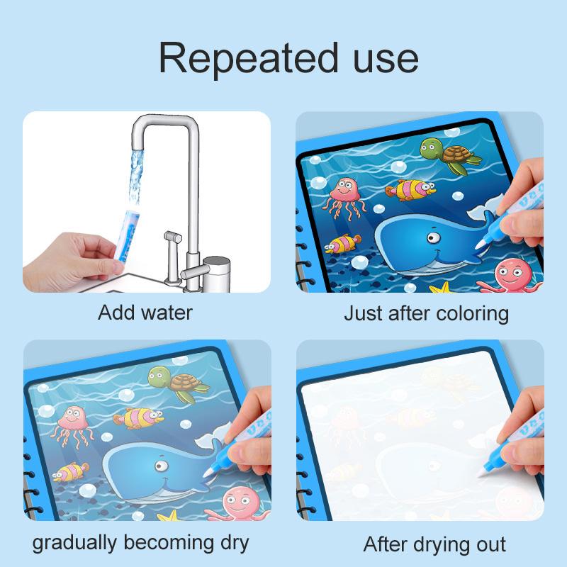 3/5pcs Water Drawing Book with Refillable Water Pen Magic Painting Drawing Board Reusable Cartoon Pattern Gift for Boy Girls TMZ