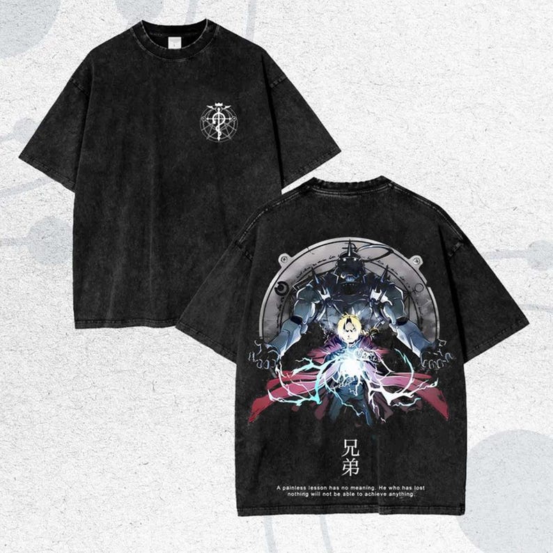FMA Vintage Washed Shirt A Heart Made Fullmetal Shirt Oversized Unisex Year round clothing personality Clothes hot product soft