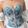 Floral Lace-up Strapless Bustier: European & American Style with Back Tie