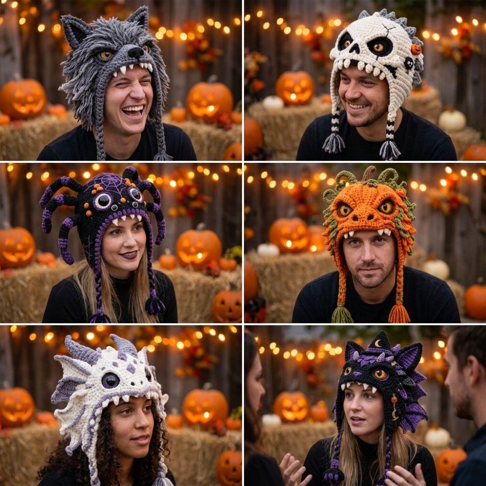 Warm Halloween Crochet Hood Kit for Adults Handmade Halloween Animal Hat Halloween Party