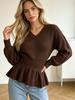V-Neck Pullover Sweater for Women Soft Knit Long Sleeve Casual Top