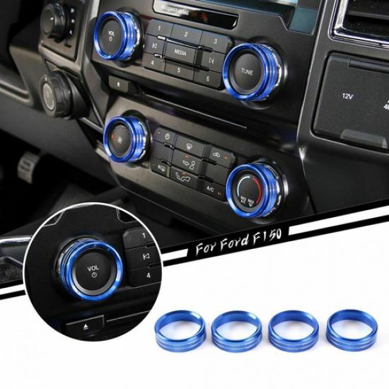 4X Blue Interior Air Condition Switch Knob Ring Trim For Ford F150 XLT 2016-