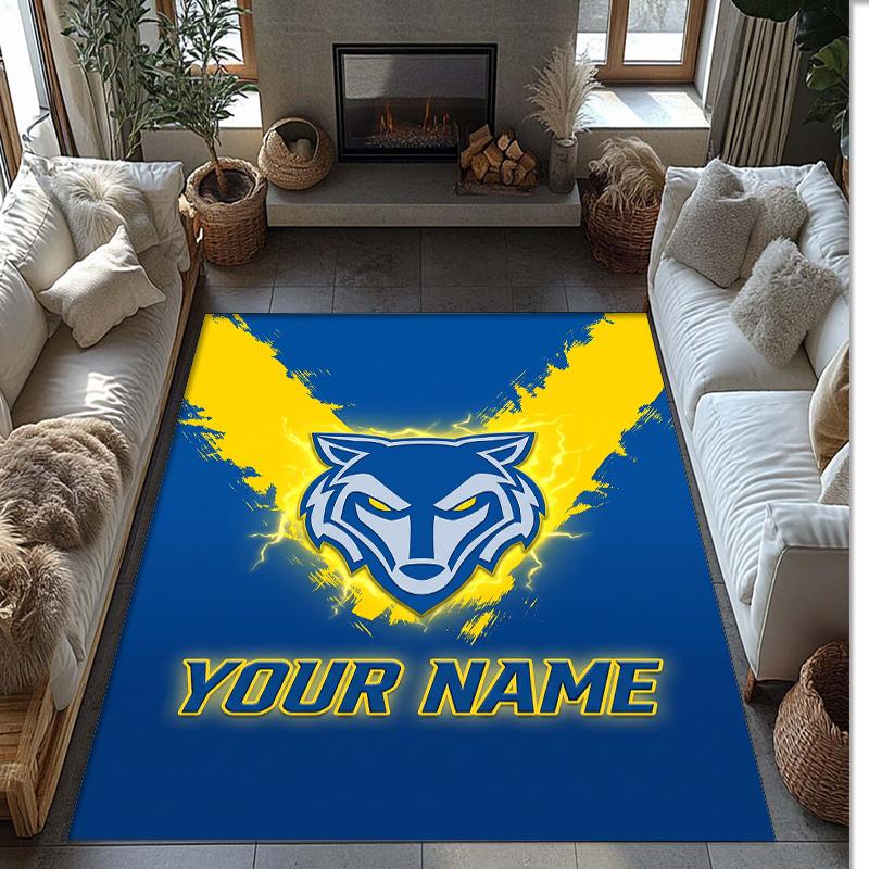 Warrington Wolves Crystal Velvet Rug, Custom Name Text Personalized Non‑Slip Floor Mat for Home Decor Gift