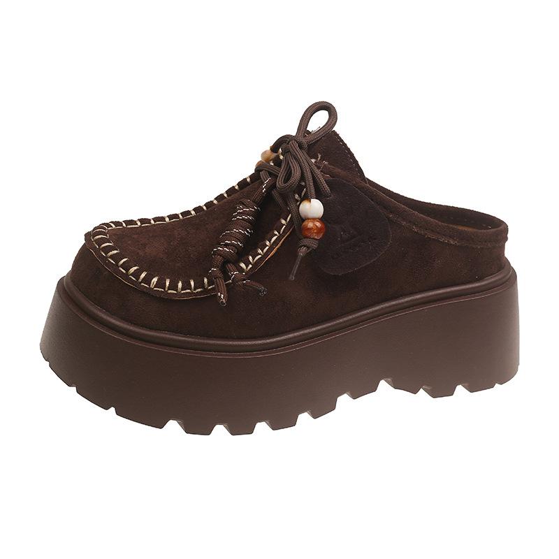 

Ретро ленивые ботинки-бини женские тапочки новые осенние платформа на одном педале повседневные 40 темно-коричневого