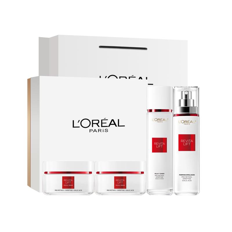 Подарочный набор средств по уходу за кожей L Oreal Paris Укрепляющий, Увлажняющий, Уменьшающий морщины Набор крема-воды L Oreal Омолаживающий и против морщин - Набор из 4 предметов коричневый