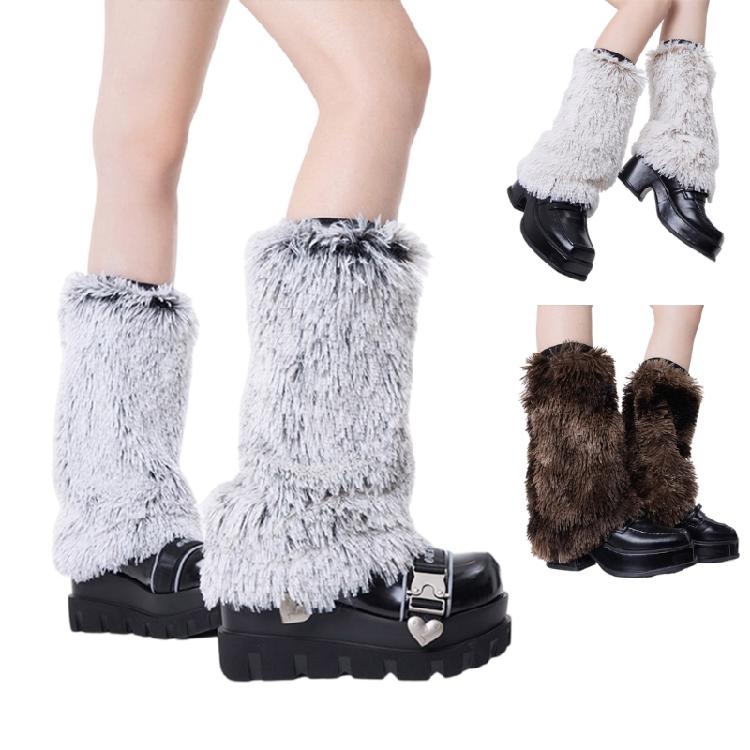 Furry Fashion Leg Warmers for Ladies Soft Plush Boot Covers Toppers Footless Socks for Winter Warmth and Costume Parties