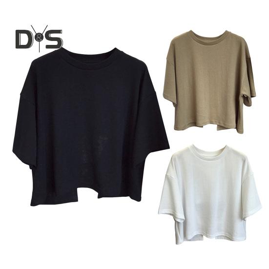 Damen Cropped Tops Rundhals Kurzarm Rücken Hohl Design Einfarbig Tops Sommerferien T-Shirt