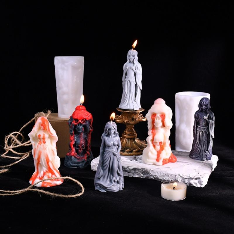 4Pcs Halloween Theme SIlicone Candle Molds Halloween Bride Silicone Candle Molds for Epoxy Resin, Halloween Decoration