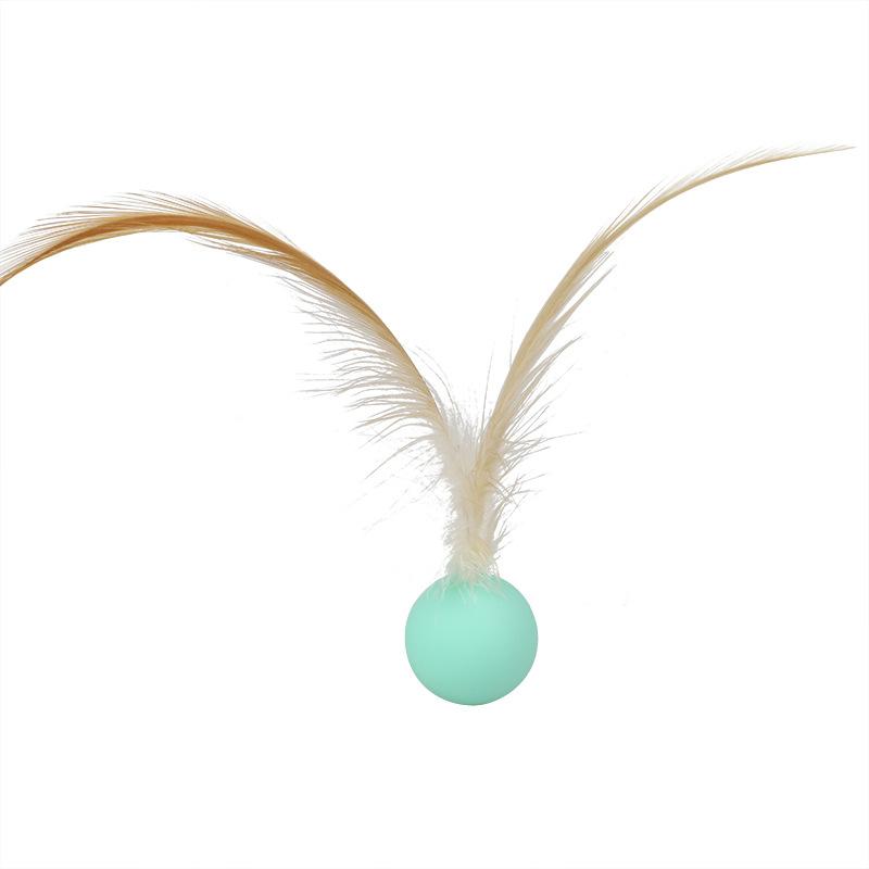 

New Pet Elastic Ball with Feathers Human Pet Interactive Ball Toy High Rebound Cat Gnawing Toy Ball синий