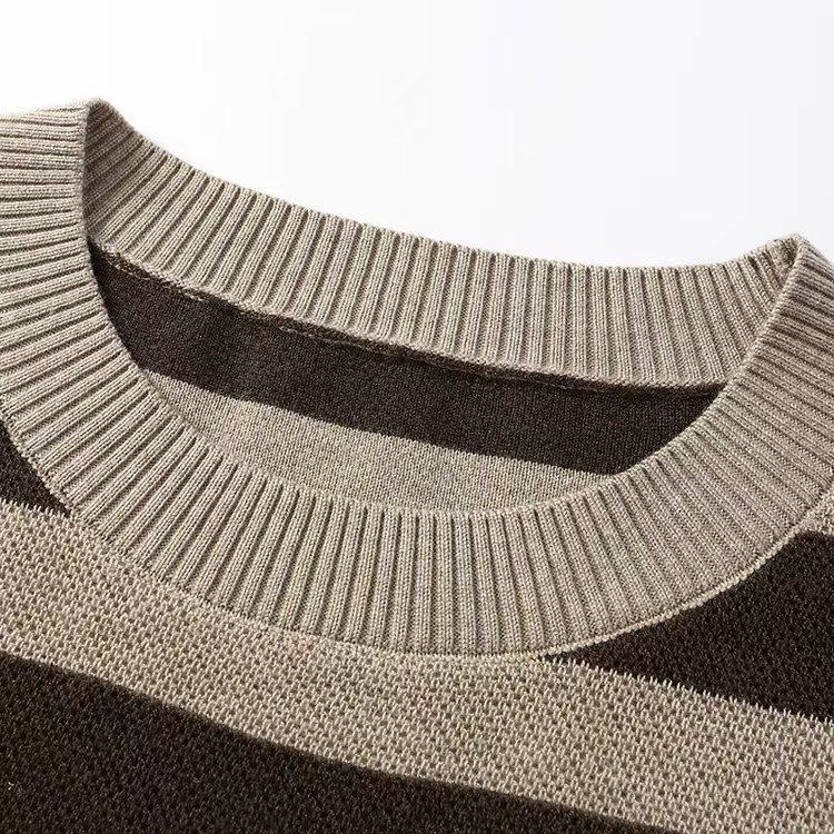 Dámský volný vlněný svetr s pruhy na podzim/zimu 2025 - Kulatý výstřih, rovná ramena, pohodlné pleteniny