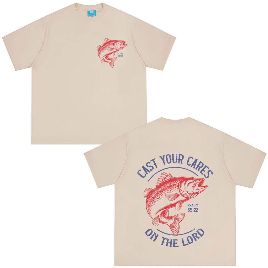 Cast Your Cares on The Lord Bible Verse Christian Fish Graphics Tshirt Unisex Unisex Hiphop Loose Casual Cotton Vintage Tshirts