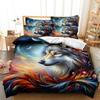 3Pcs Wolf Print Duvet Cover Set, Rainbow Swirl Nebula Star Moon Wild Wolf Printed Bedding, For Bedroom Home Decoration