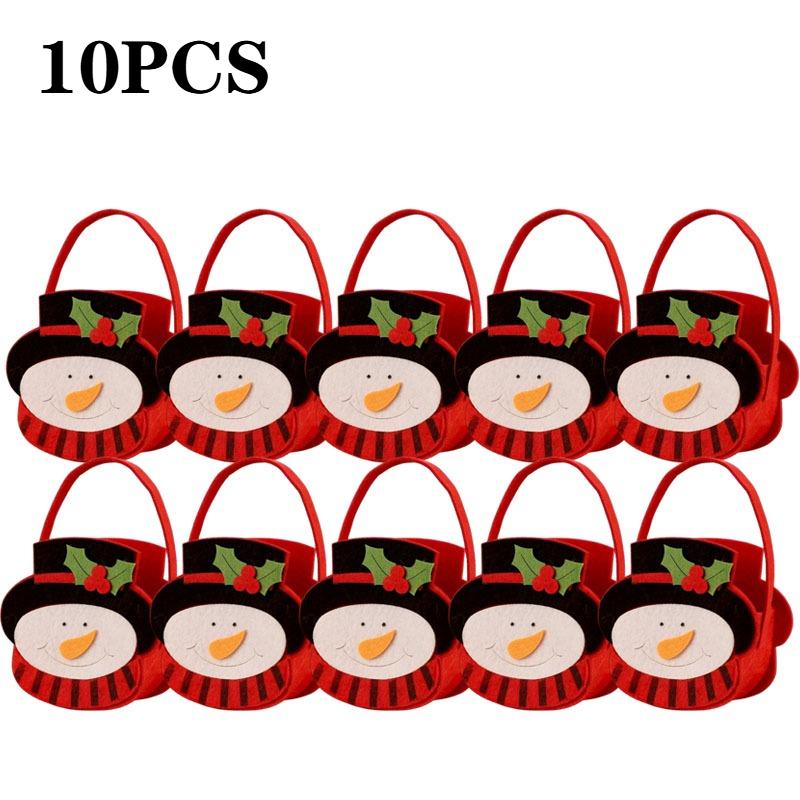1-10PCS Christmas Felt Candy Bags Cartoon Apple Pouch Santa Sack Kids Gift Packaging Bag Xmas Tree Holiday Decoration