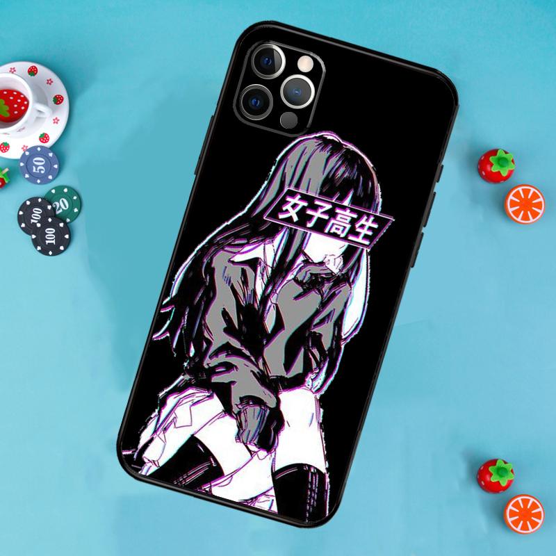 Sad Japanese Anime Aesthetic Phone Case For iPhone 17 Air 13 16 15 11 12 14 Pro Max 13 12 mini 15 16 Plus 16e Cover Funda