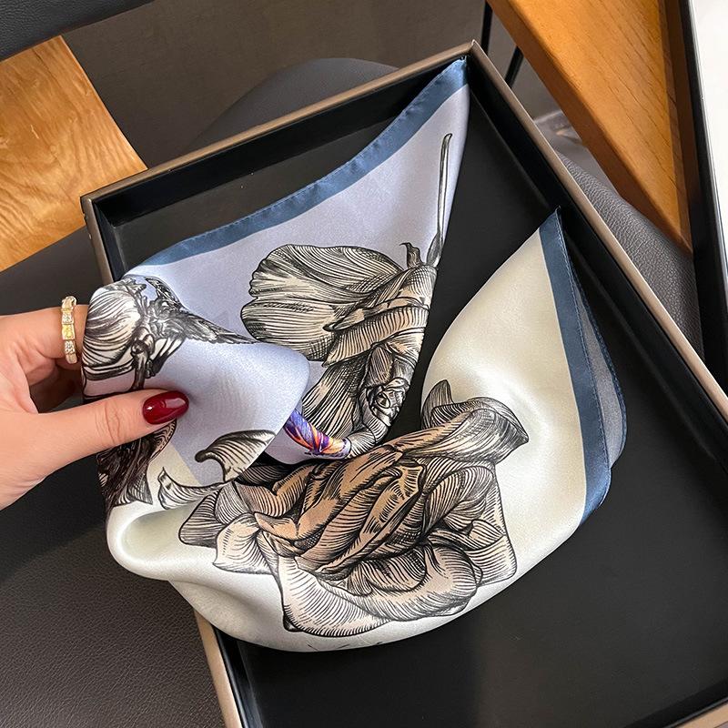 100% Natural Real Silk Scarf Women Print Neck Hairband Shawl Neckerchief Female Headband New Bandana Square Scarves Wrap Hijab