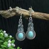 Ethnic Vintage Blue Beads Waterdrop Round Earrings for Women Boho Creative Geometric Silver Color Dangle Earrings Jhumka Jewelry