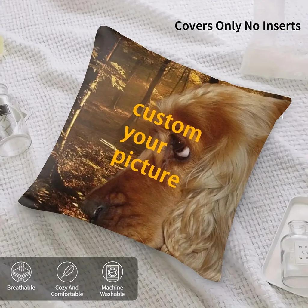 Customize 1 personalized single-sided printed 45x45cm ultra soft short plush pillowcase, designed for sofa bed and living room w