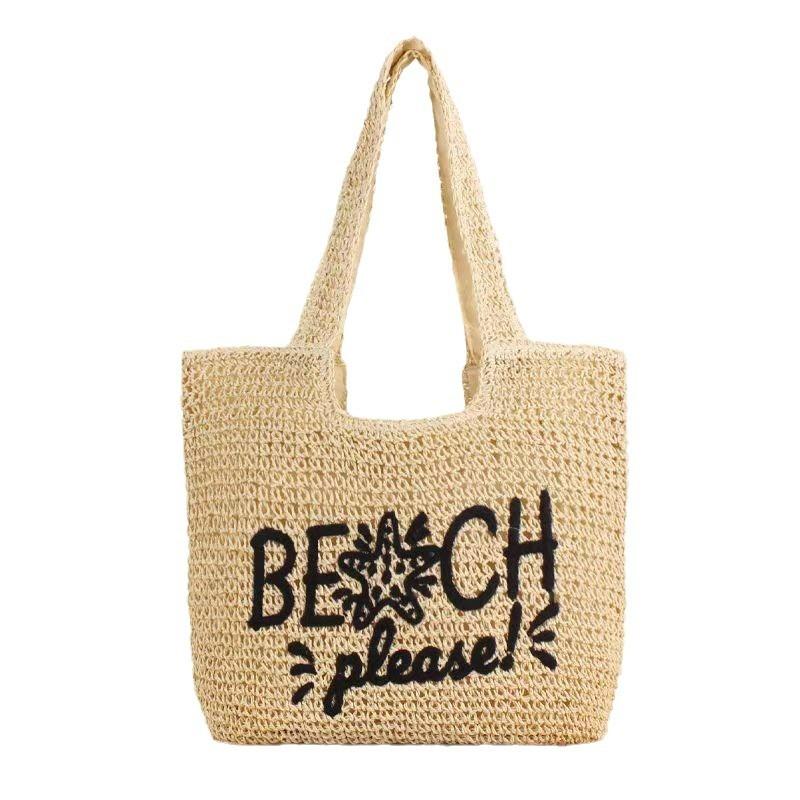 Letter Embroidered Straw Bag New Hand-woven Bag Large Capacity Shoulder Bag Women's Bag Straw Bag Holiday Beach Bag