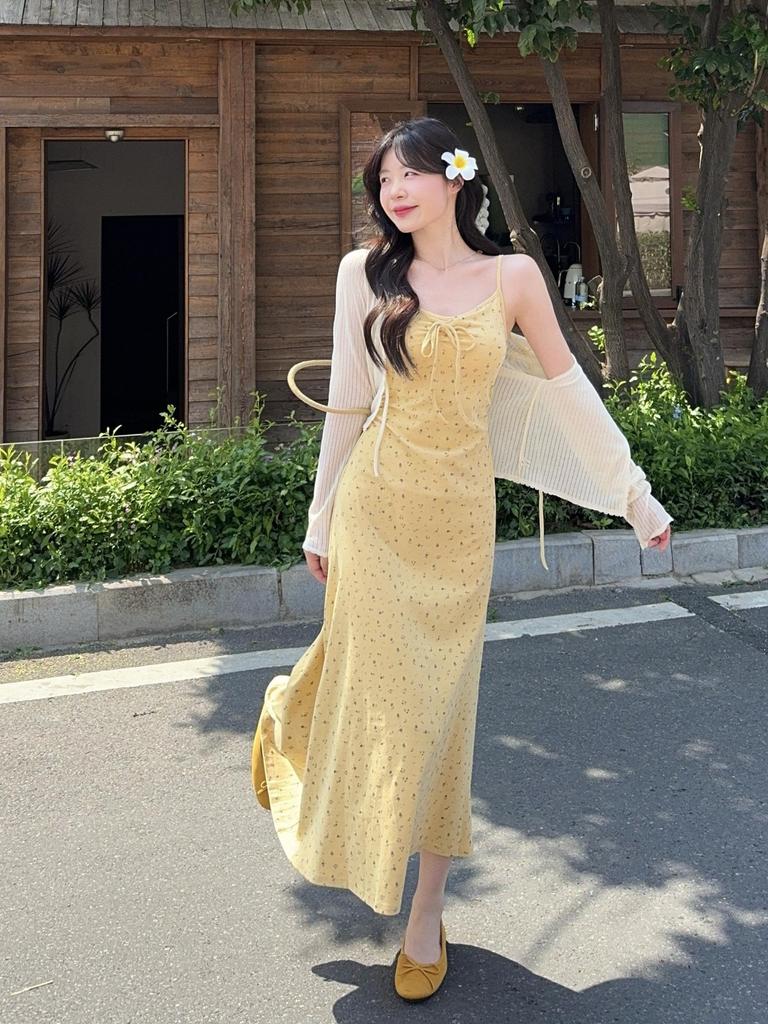 Plus Size 2026 Spring Summer Women's Two-Piece Set: Camisole with Cardigan Long Dress for Seaside Vacation
