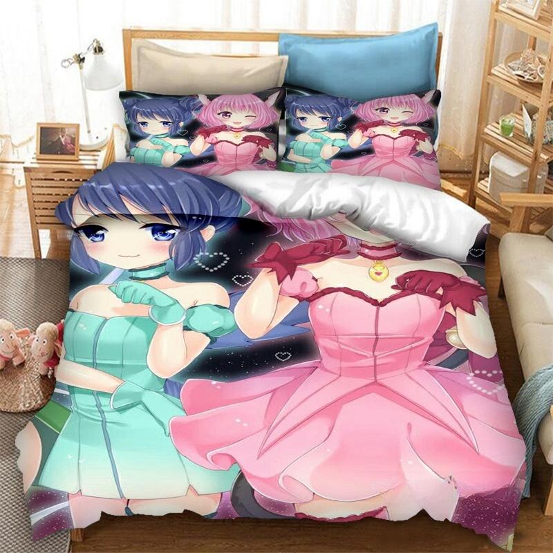 3D Printing Anime Tokyo Mew Mew 3D Print Bedding Set Duvet Covers Pillowcases One Piece Comforter Bedding Sets Bedclothes Bed