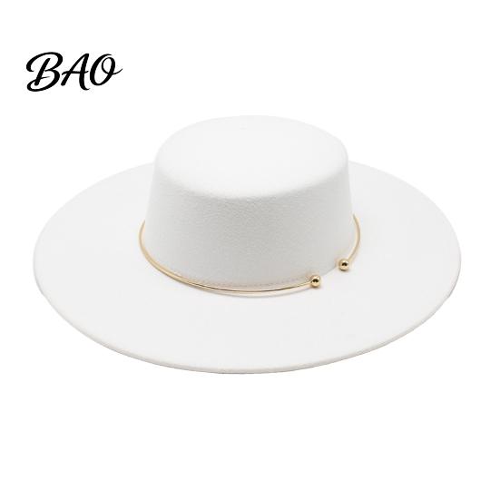 Travel Vacation Fashion Hat Retro Flat Top Hat, Wool Felt Pork Pie Bowler with Elegant Metal Ring, Wide Brim Trilby for Women Men Autumn Winter