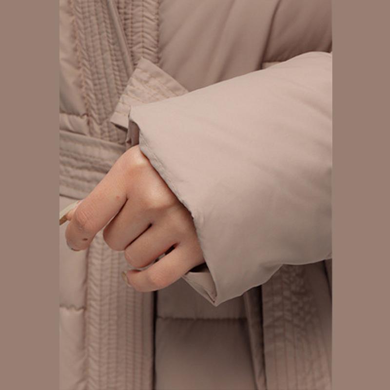 Vinter Dam Lång Dunbomullsjacka med Bälte Tjock Varm Lyxig Slim Huva Parka Kappa