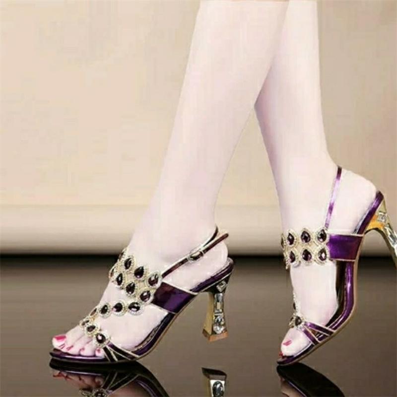 High Heels temperament Sandals Women Summer Woman Party Shoes Fashion brick crystal thick heel Square Heel Sandals