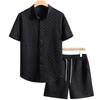 Summer Solid-color Checkered Men's Collarless Short-sleeved Shorts Loose Suit