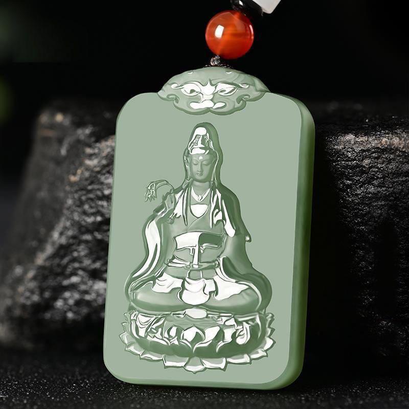 Men's and Women's Jade Guanyin Pendant Necklace - Sitting Lotus Bodhisattva Design