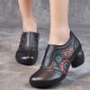 Vintage Handmade Genuine Leather Pumps Ethnic Style Flower Mid Heel Round Toe Versatile Women's Shoes