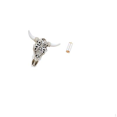 Tribal Bull Head Wall Hanging Art And Transparent Straw Organizer Sculpture for Office Farmhouse
