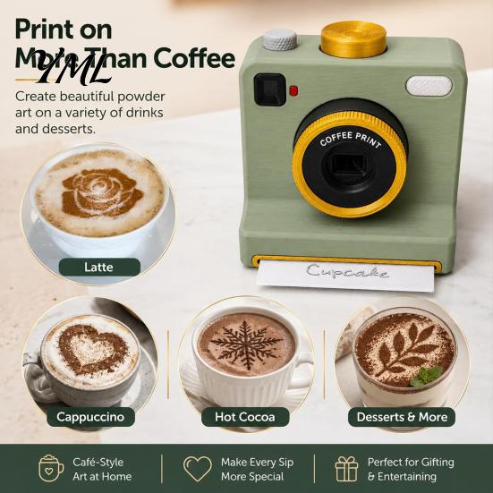 אביזרי קישוט לקפה, מצלמת הדפסת תלת-ממד לאמנות לאטה, מדפסת אבקה ידנית עם כרטיסי תבנית לקישוט משקאות, קקאו קינמון