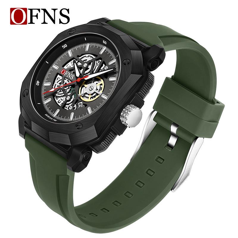Oufanni Men's Waterproof Luminous Skeleton Quartz Wristwatch with Calendar