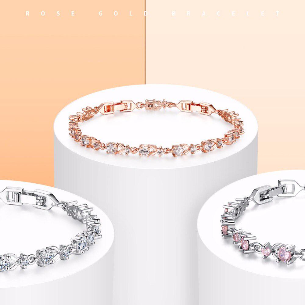 BAMOER Colorful Crystal  AAA Zircon Chain Link Bracelet for Women Jewelry Gift
