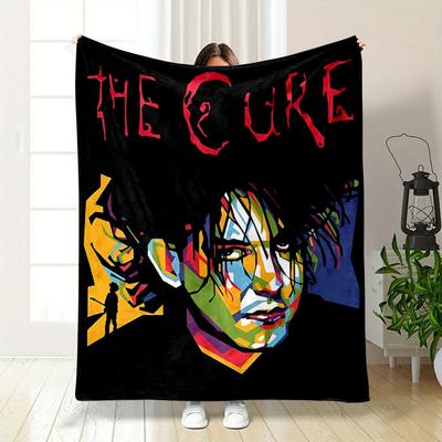 Abstract Colorful Shapes with a Silhouette and Stylized Red Text Above. for All Seasons Blanket Lunch Break Throw Gift