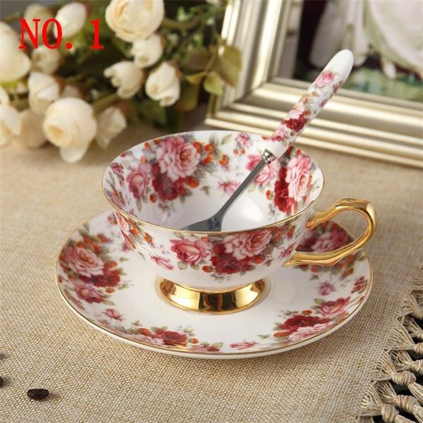 2025 Flowers Painting afternoon tea Coffee Cups Bone china Tea Cup and Saucer Spoon Set Advanced Porcelain Mug for Gifts