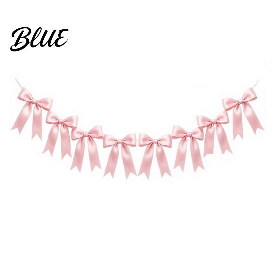 Valentine Day Backdrop Hanging Bunting Bow Pre-Strung Garland Decor 6.7FT Satin Ribbon Banner Decorations Photo Props for Birthday Baby