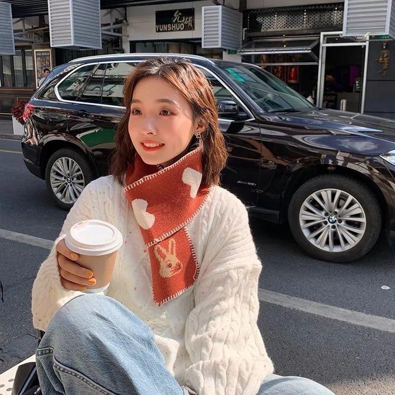 New Autumn and Winter Short Neck Scarf for Women Knitted Neck Protector Soft Girl Korean Versatile Warm Love Kangaroo Head Student