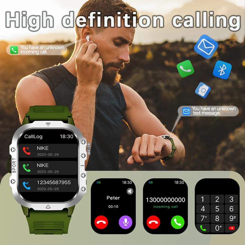 New For Android Military Smart Watch Men Flashlight Heart Rare Waterproof Outdoor Sports Tracker Wireless Calling Smartwatch
