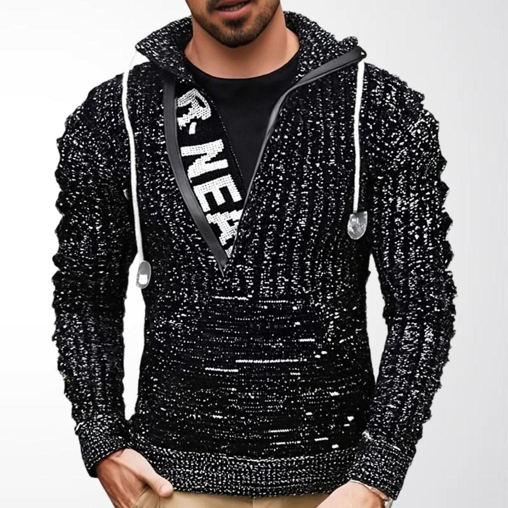 Men's Autumn/Winter Knit Hoodie Half-Zip Jacquard Pullover Sweater