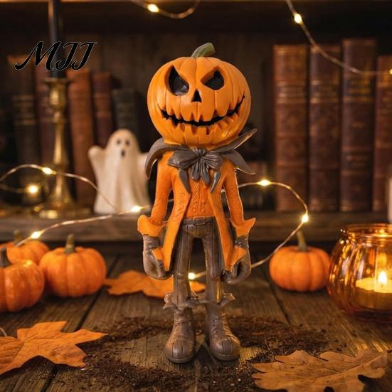 Halloween Pumpkin Man Figurine Figurine, Resin Figure, Classic Ghost Spooky Gentleman Statue for Office Face Desktop Ornament Home Tabletop Decoration