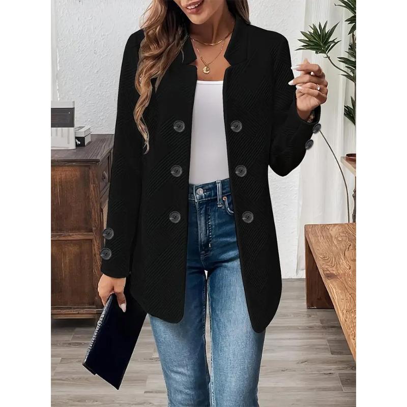 Autumn Winter New Fashion Solid Color Textured Double-Breasted Decorative Inner Pocket Long Sleeve Cardigan Jacket