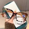 Large Frame Flower Pattern Color Blocked Reading Glasses Fashionable Anti Blue Light Spring Foot Presbyopia Glasses Diopters+4.0