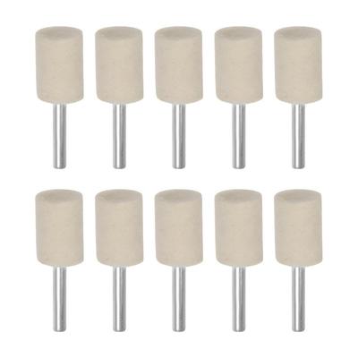 10pcs Wool Felt Mounted Mandrel Points 6mm Shank Cylinder Polishing Bits Burrs Felt Polishing Buffing Wheel for Rotary Tool