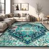 Area Rugs Washable Soft Living Room Rug, Vintage Boho Non-Slip/Non-Shedding Print Floor Carpet for Dining Room, Bedroom-Green