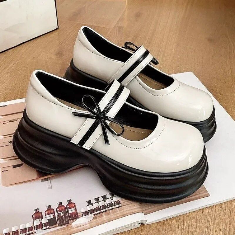 

Женские туфли-лодочки Мэри Джейн, туфли-оксфорды на высоком каблуке с пряжкой и ремешком, женские туфли-оксфорды с круглым носком, однотонные туфли на платформе 40 бежевый