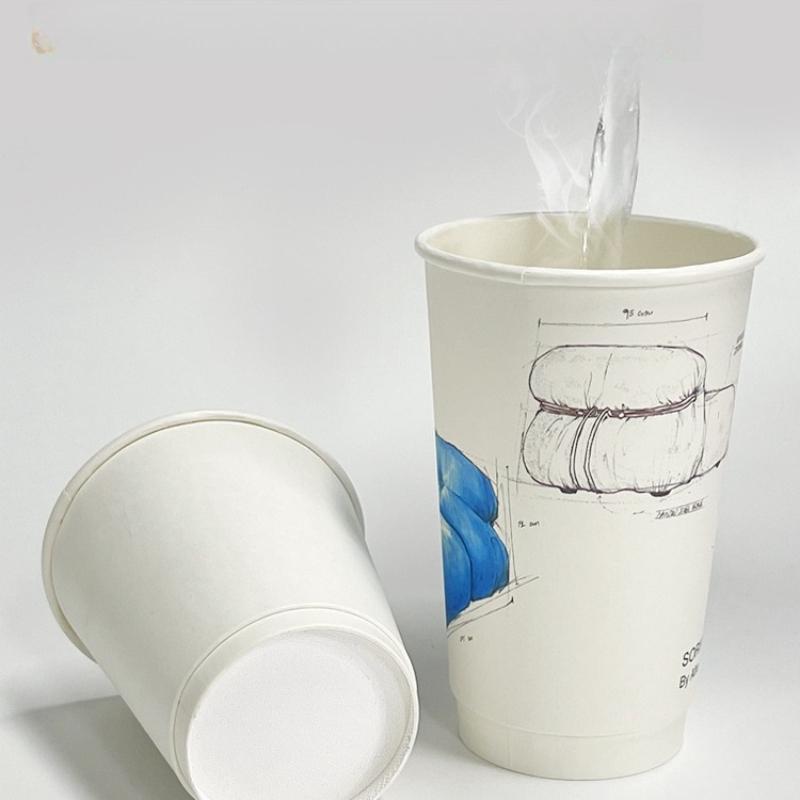 Disposable Coffee Cups Insulation Double-Layer European Style Simplicity Paper Cup with Lid Hollow Insulated Milk Tea Cup Family Party Coffee Shop Use