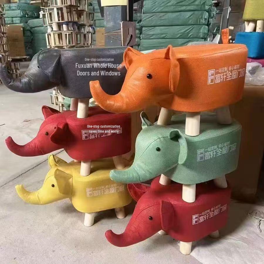 Children's Solid Wood Elephant Stool - Cute, Creative, Cartoon Animal Design for Home and Shoe Changing