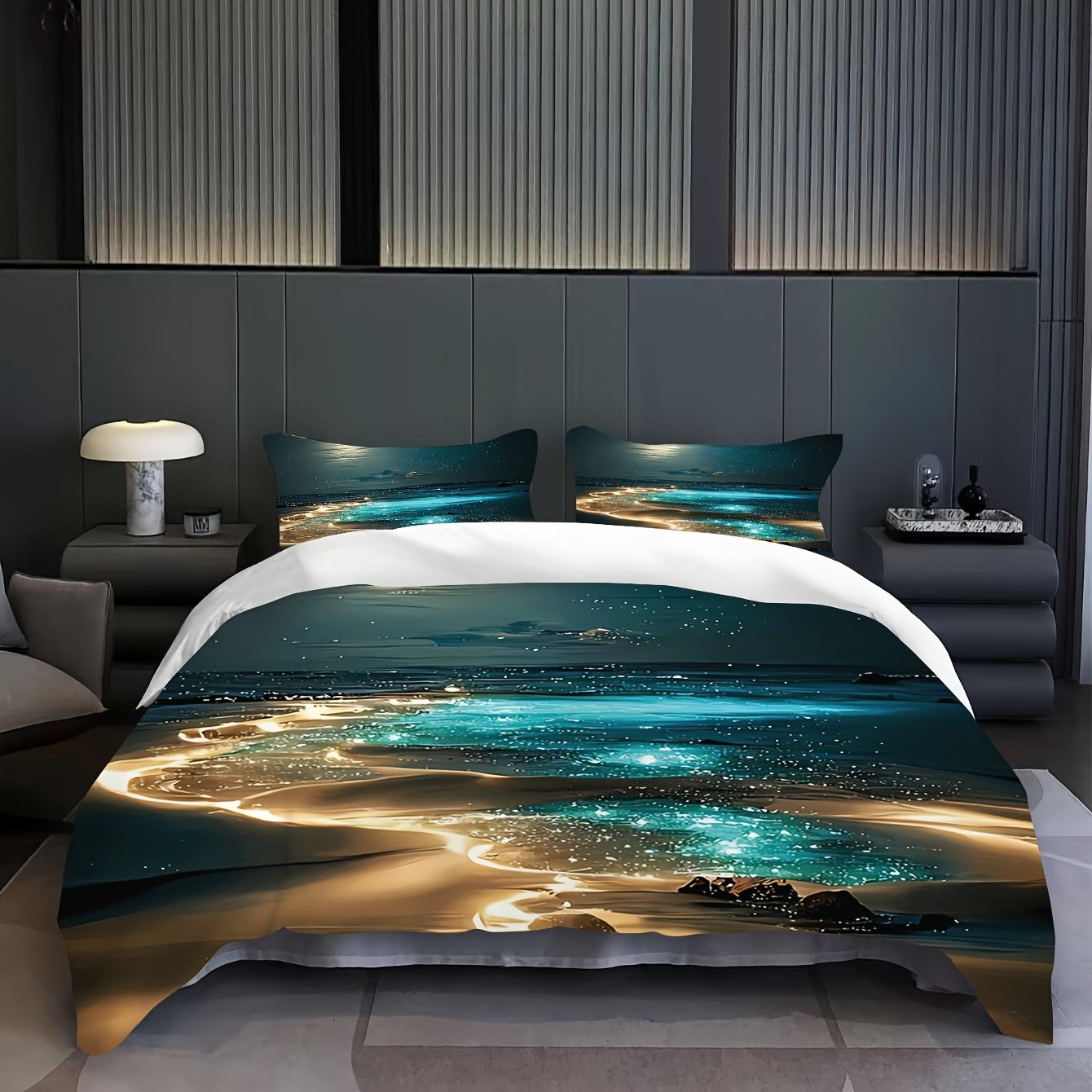

Beach Pattern Printed Bedding Set Soft, Comfortable and Breathable Duvet Cover+1/2Pillowcases Suitable for Bedroom or Guest Room EU Twin(135x200cm)