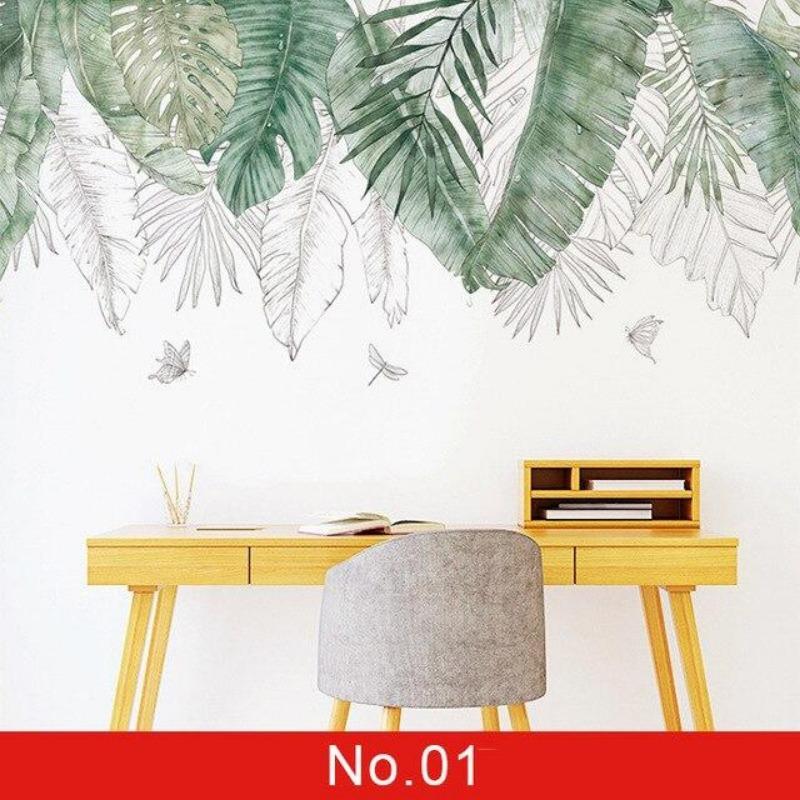 24 Styles Wall Stickers Decorated Tropical Green Leave Nordic Fresh Living Room Bedroom Stickers Plant Flowers Wall Decorations